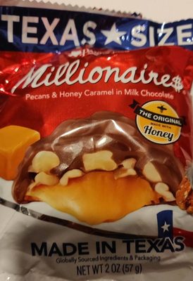 Pangburn's of texas, millionaires, pecans & honey caramel in premium milk chocolate