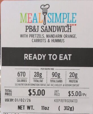 PB&J Sandwich with Pretzels, Orange, Carrots, and Hummus