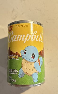 Pokemon shaped pasta with chicken in chicken broth