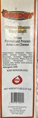 Queso Blanco Easy Melt White Pasteurized Process American Cheese