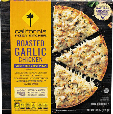 Roasted garlic chicken crispy thin crust frozen pizza