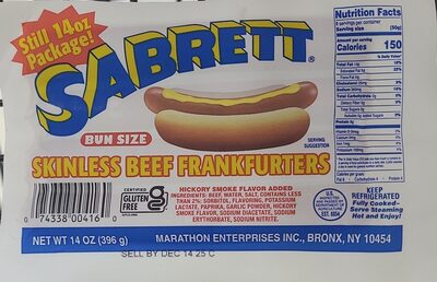 Sabrett, bun size skinless beef frankfurters