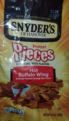 Snyder's of hanover, sourdough hard pretzel pieces, hot buffalo wing, hot buffalo wing