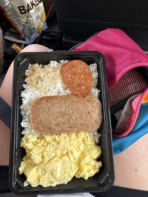 Spam, Portuguese Sausage, Rice And Scrambled Eggs