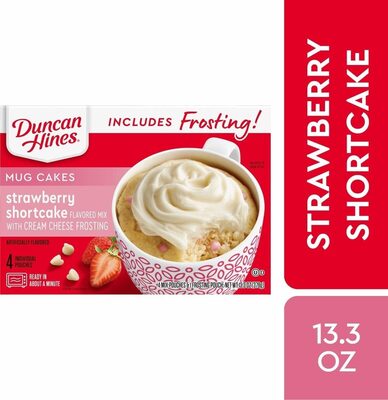 Strawberry shortcake flavored mug cakes mix with
