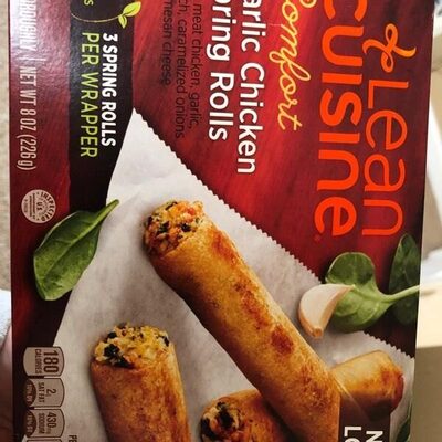 White meat chicken, garlic, spinach, caramelized onions & parmesan cheese spring rolls, garlic chicken