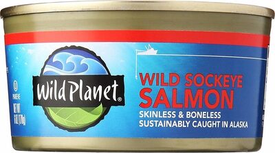Wild Pacific Sockeye Salmon nutrition label, ingredients and packaging