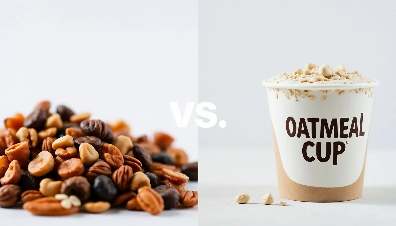Dried fruit and nut mix vs Oatmeal Power Cup Maple & Brown Sugar