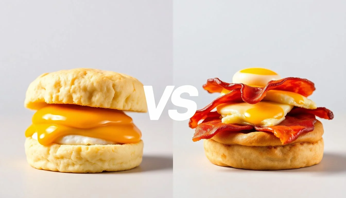 Egg Cheese Biscuit vs Bacon Egg And Cheese English Muffin Breakfast Sandwich