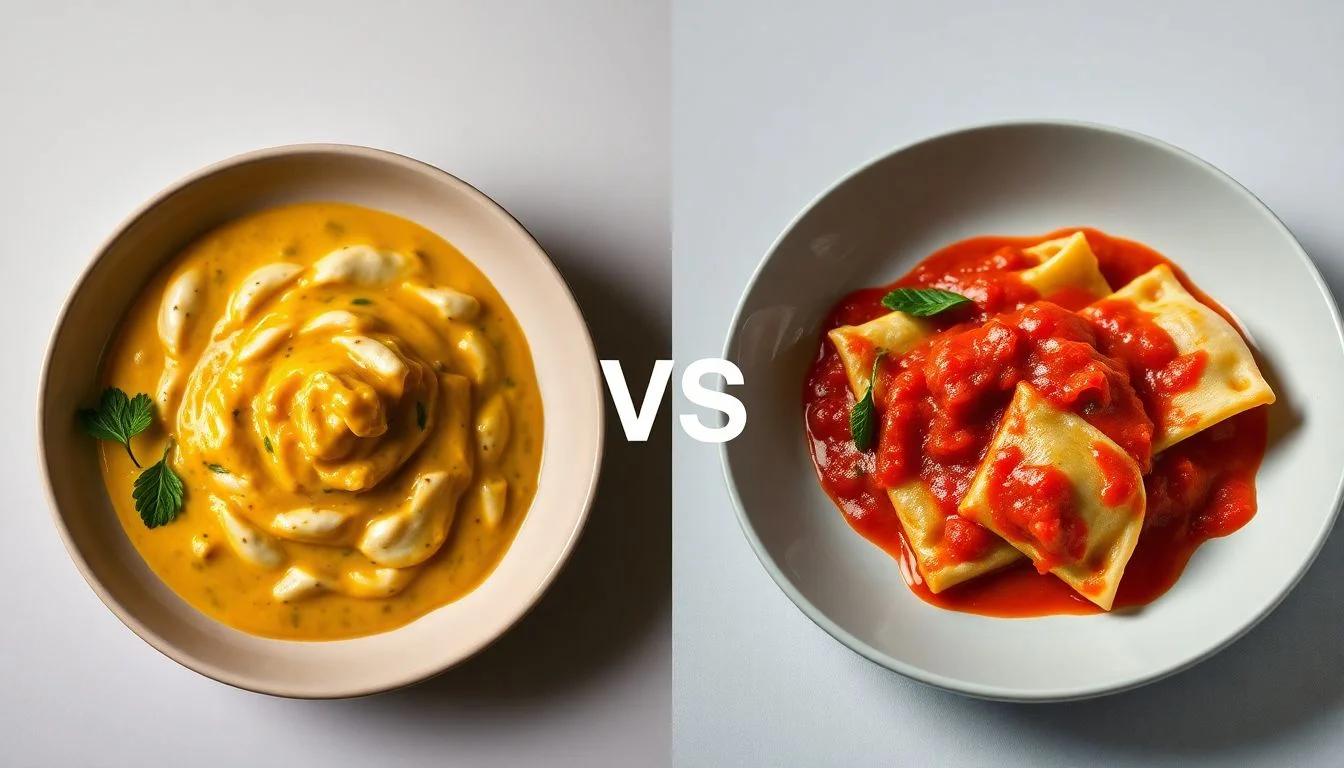 Lemon & Herb Ricotta Pasta Sauce vs Ravioli in Tomato Sauce