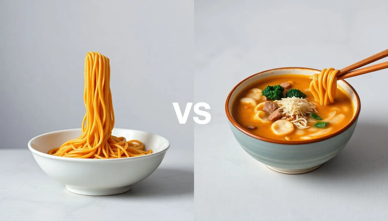 Peanut Satay Thai Noodles vs Ramen Noodle Soup Chicken