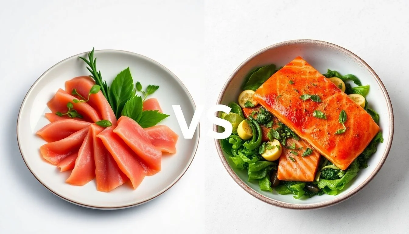 Sashimi Sampler vs Mediterranean Herb Salmon Bowl