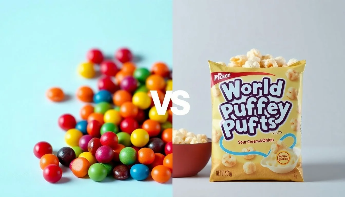 Skittles vs Worlds Puffiest Sour Cream and Onion Corn Puffs