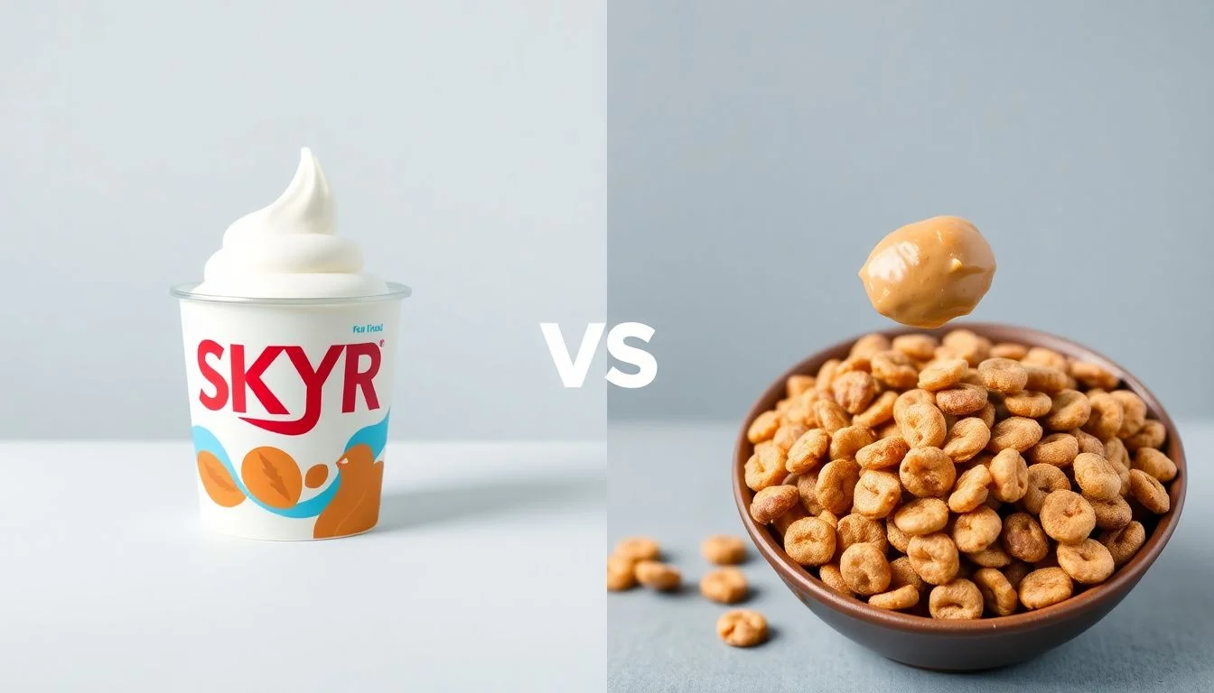 SKYR islandski tip jogurta naravni vs Peanut Butter Protein Cereal