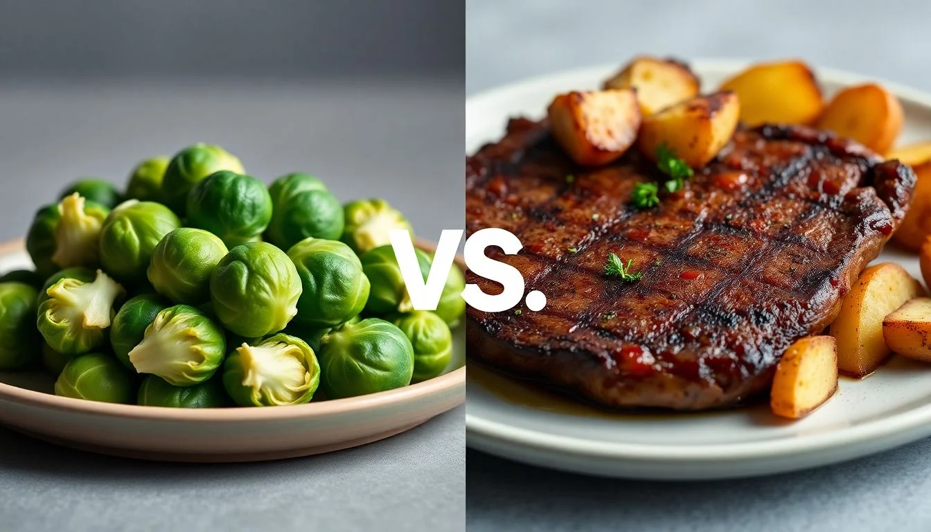 Steamer Seasoned Brussels Sprouts vs Steak & Roasted Potatoes
