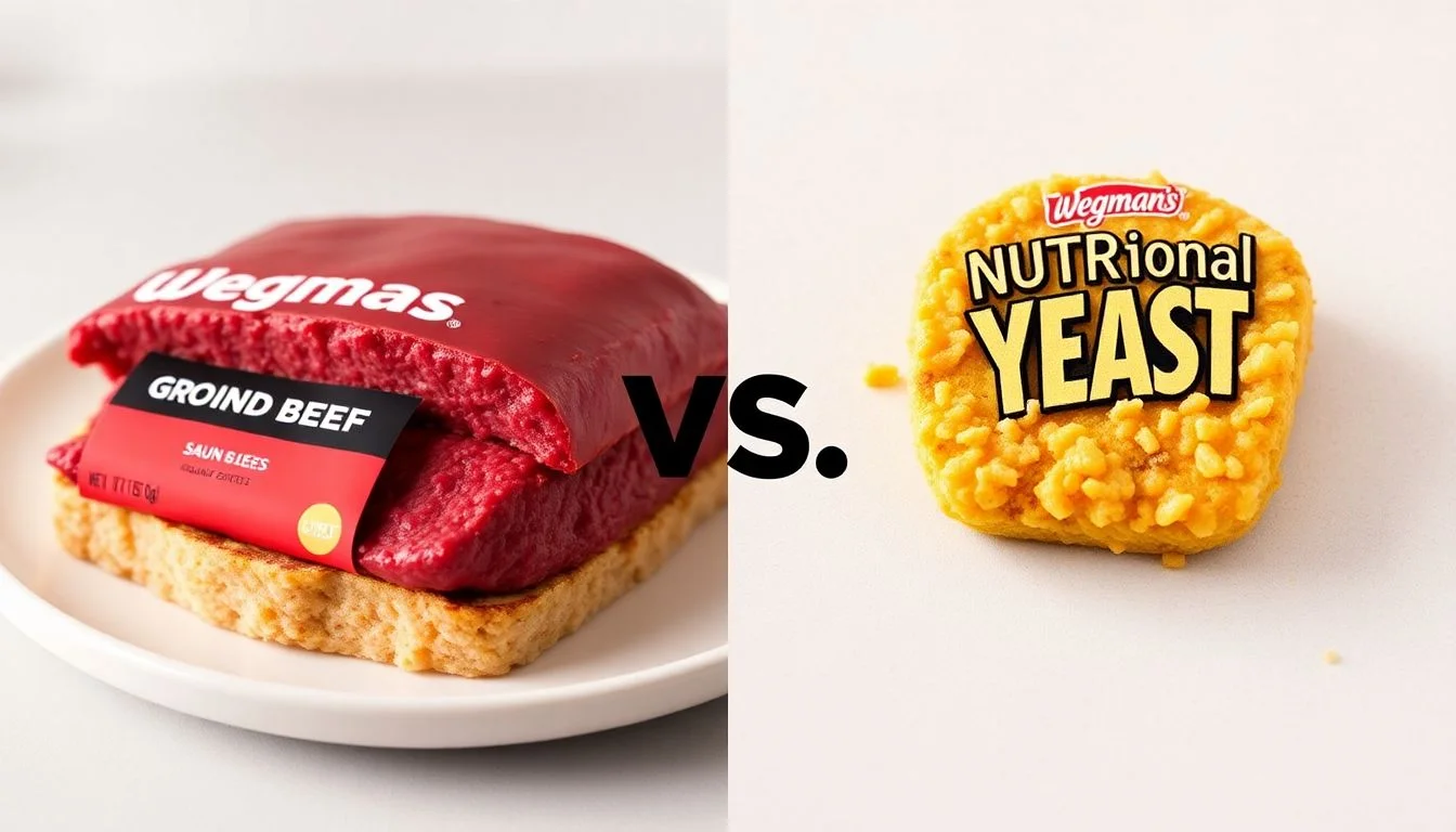 Wegmans Lean Ground Beef Cooked vs Nutritional yeast vsf mini flake