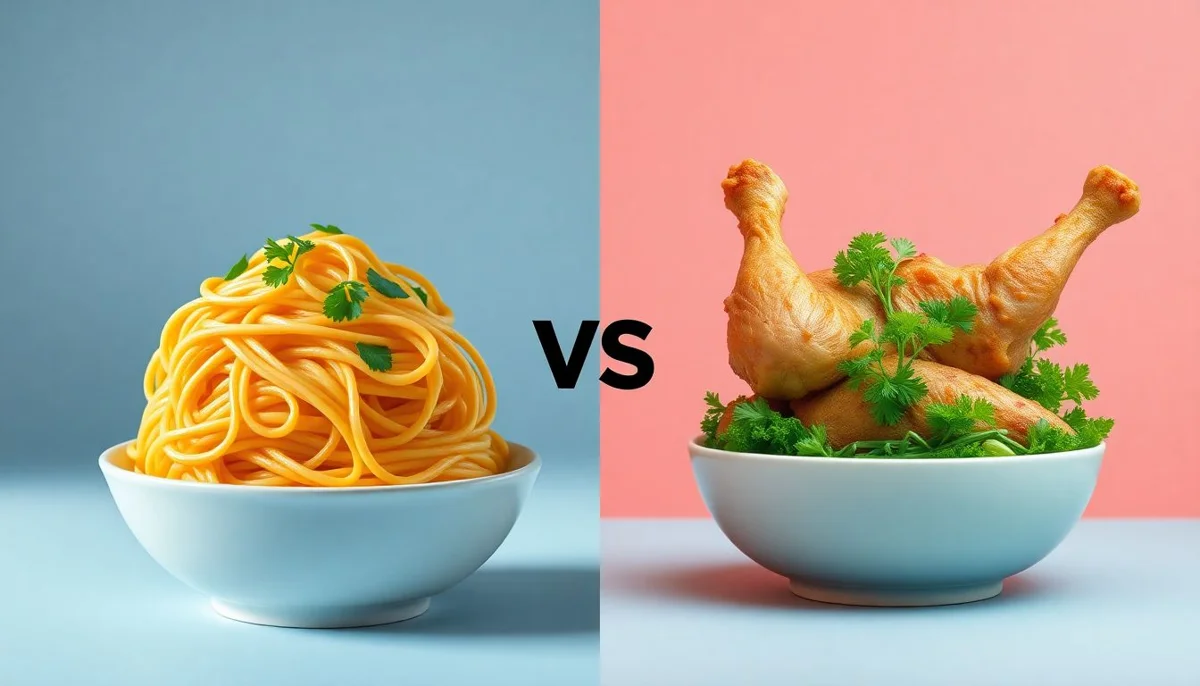 Wide Noodles vs Plant Chicken